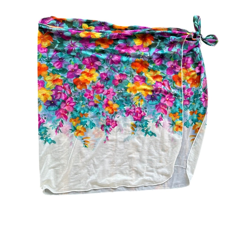 Floral Sarong Wrap Skirt Beach Cover Up Multi Color Tie Side Summer One Size Vtg